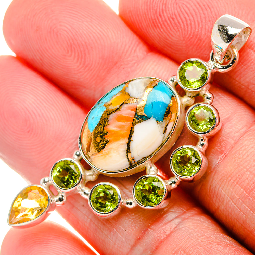 Spiny Oyster Turquoise, Peridot, Citrine Pendant 2 1/8" (925 Sterling Silver) PD37582