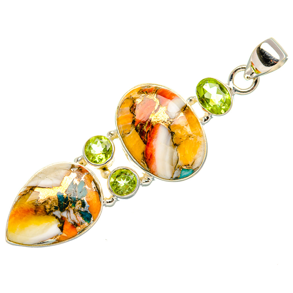 Spiny Oyster Turquoise, Peridot 925 Sterling Silver Pendant 2 1/4" (925 Sterling Silver) PD37684