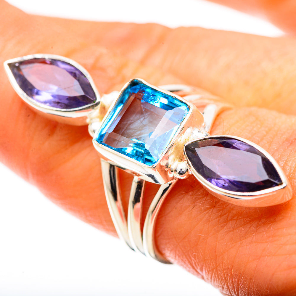Anasilvercos Blue Topaz, Tanzanite Ring Size 7.5 (925 Sterling Silver)