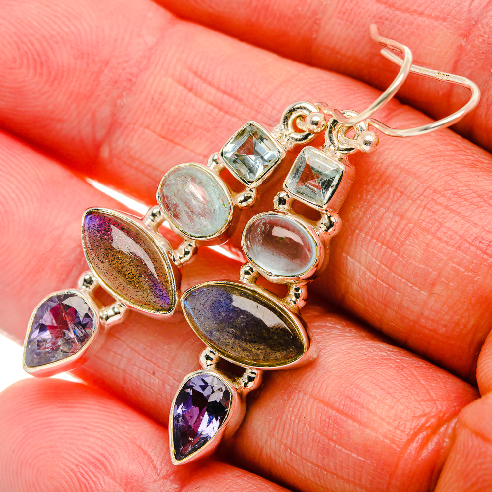 Labradorite, Tanzanite, Aquamarine, Blue Topaz 925 Sterling Silver Earrings 1 3/4" (925 Sterling Silver) EARR431926