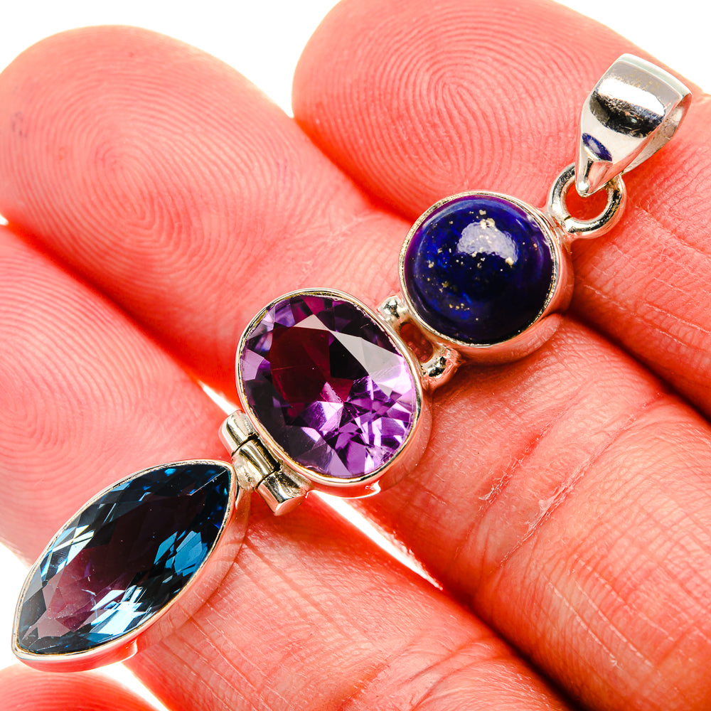 Apatite, Amethyst, Lapis Lazuli Pendant 2 1/8" (925 Sterling Silver) PD37474