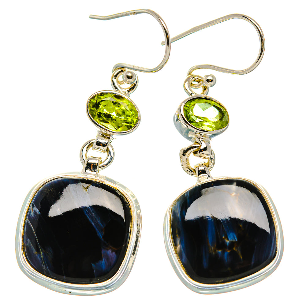 Pietersite, Peridot Earrings 1 3/4"  (925 Sterling Silver) EARR431630