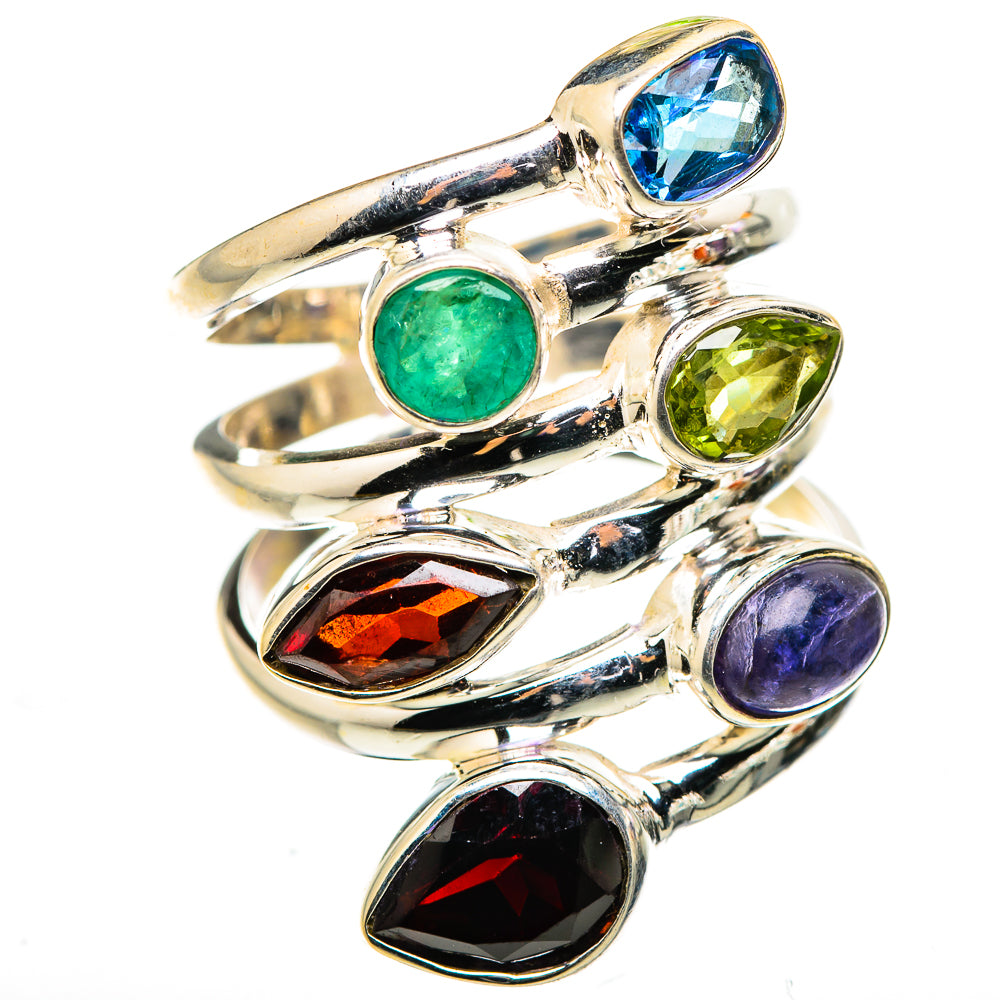 Garnet, Tanzanite, Blue Topaz, Peridot, Emerald Ring Size 7.25 (925 Sterling Silver) RING134891
