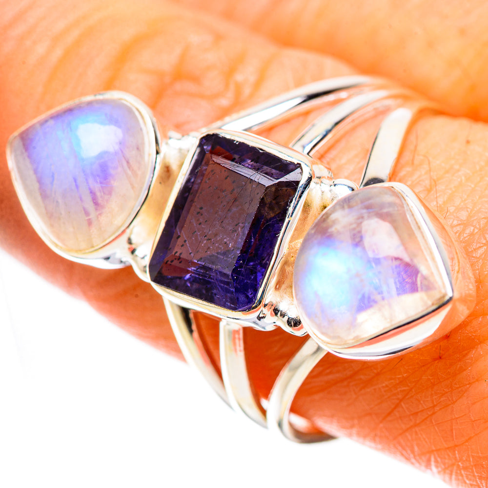 Anasilvercos Faceted Tanzanite, Rainbow Moonstone Ring Size 8.75 (925 Sterling Silver)