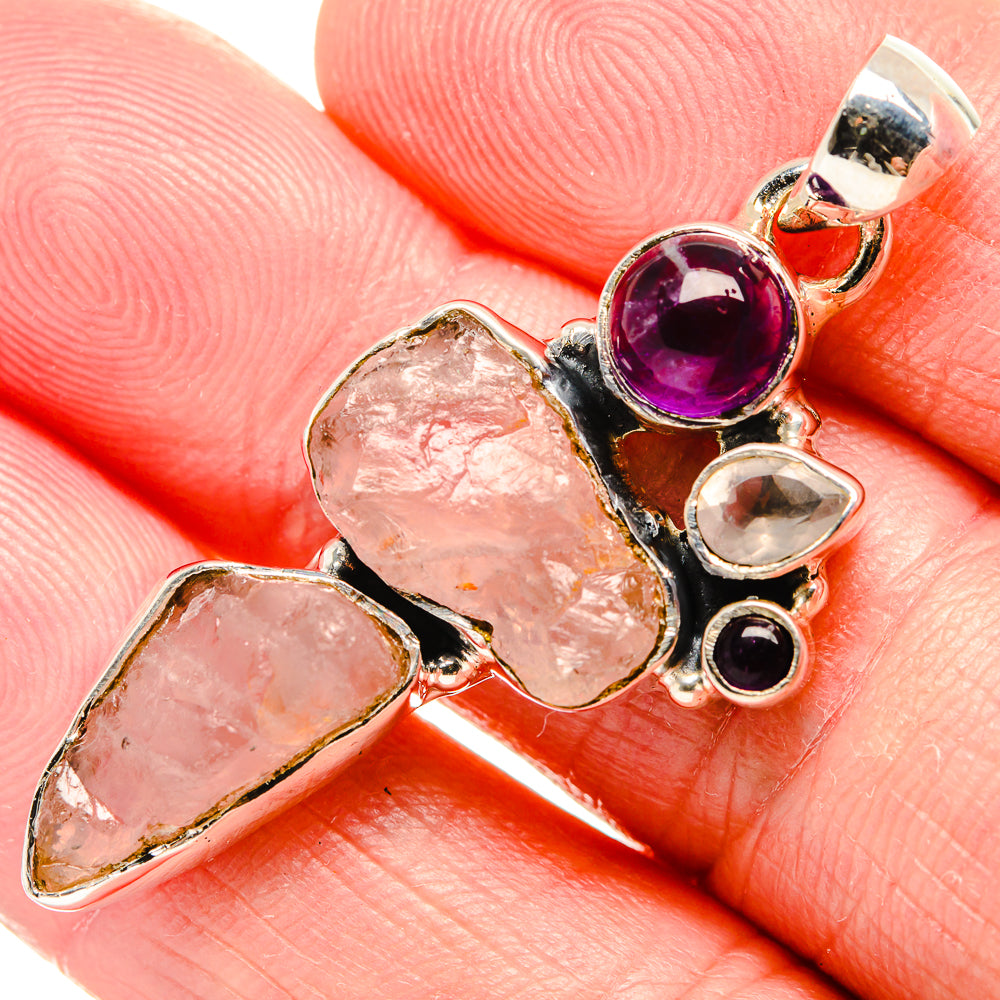 Rough Rose Quartz, Amethyst, White Quartz, Black Onyx Pendant 2" (925 Sterling Silver) PD36750