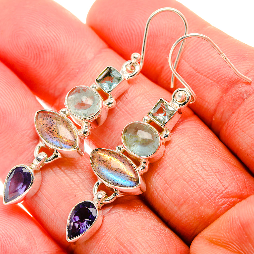 Labradorite, Tanzanite, Aquamarine, Blue Topaz Earrings 2" (925 Sterling Silver) EARR431882
