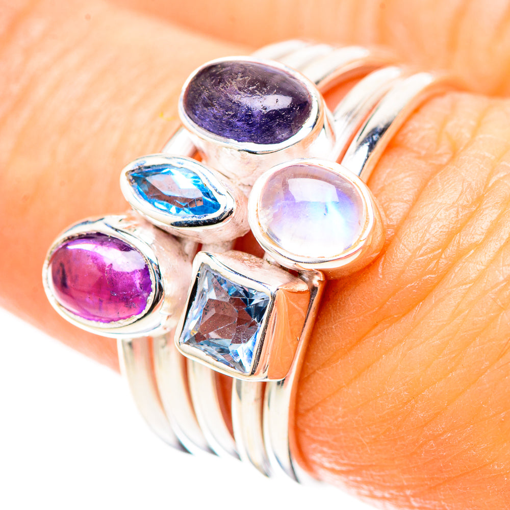 Natural Tanzanite, Blue Topaz, Rainbow Moonstone Ring Size 6.75 (925 Sterling Silver) RING136718