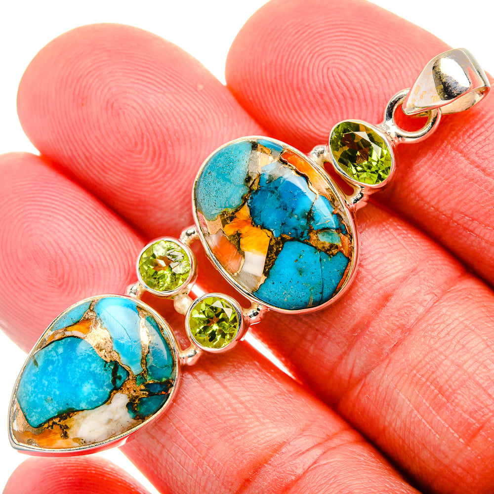 Spiny Oyster Turquoise, Peridot 925 Sterling Silver Pendant 2 3/8" (925 Sterling Silver) PD37682