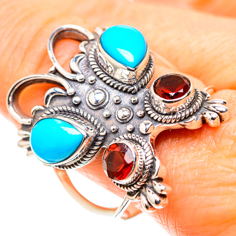 Large Sleeping Beauty Turquoise, Garnet 925 Sterling Silver Ring Size 10.75 (925 Sterling Silver) RING137534