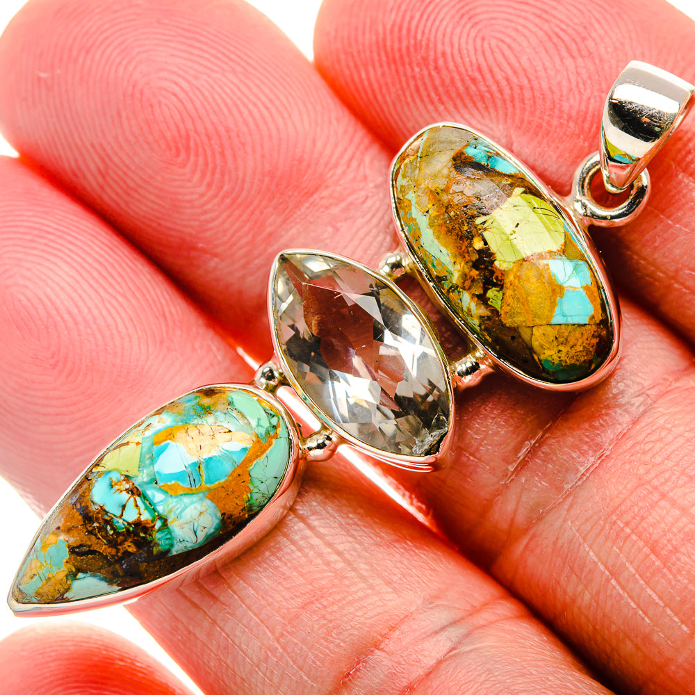 Blue Copper Composite Turquoise, White Quartz Pendant 2" (925 Sterling Silver) PD37291