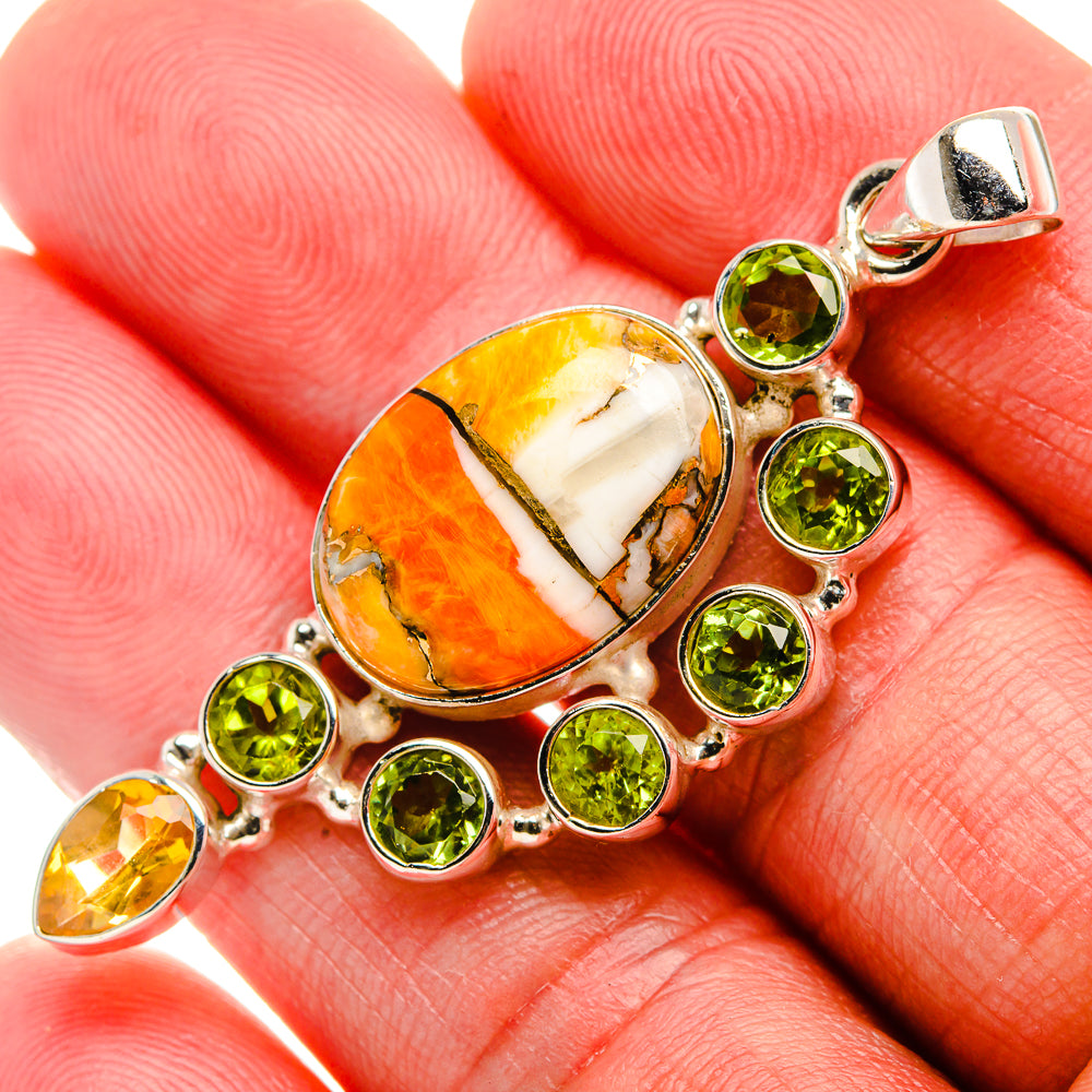 Spiny Oyster Turquoise, Peridot, Citrine Pendant 2 1/8" (925 Sterling Silver) PD37410