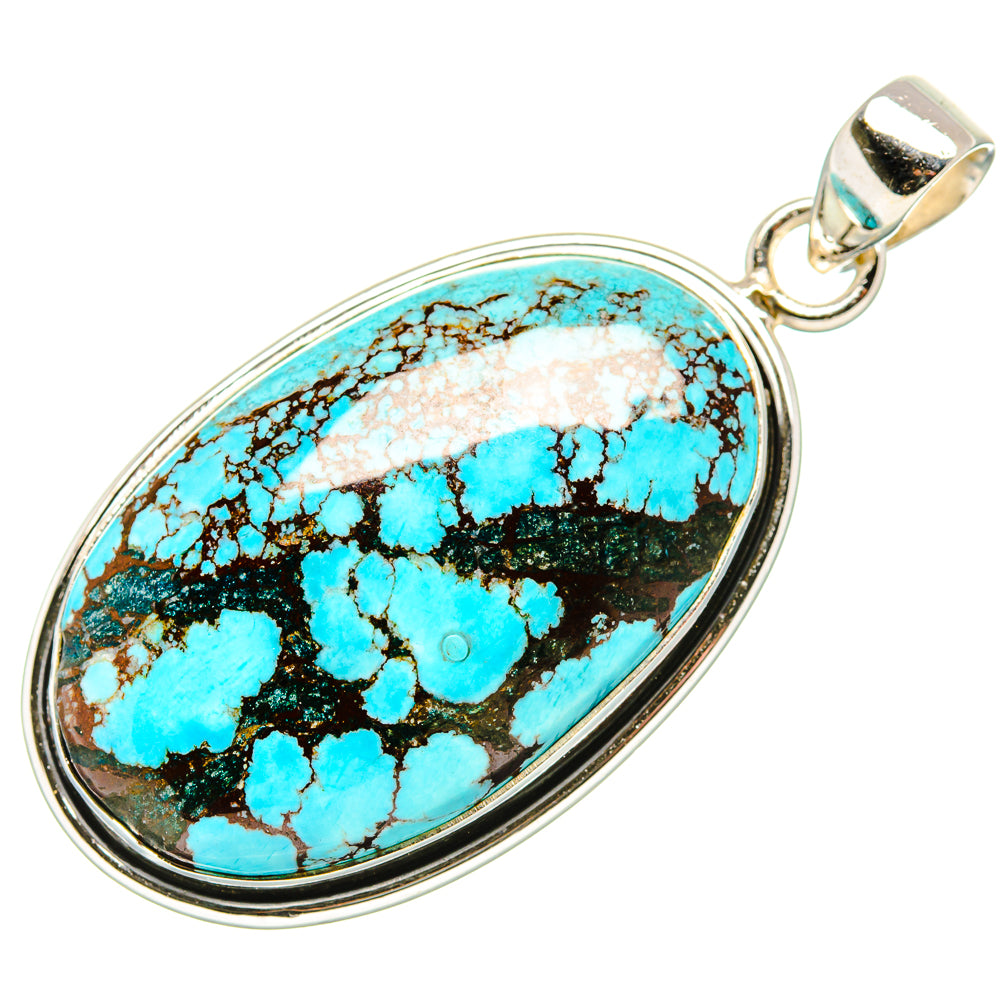 Tibetan Turquoise Pendant 1 3/4" (925 Sterling Silver) PD36852
