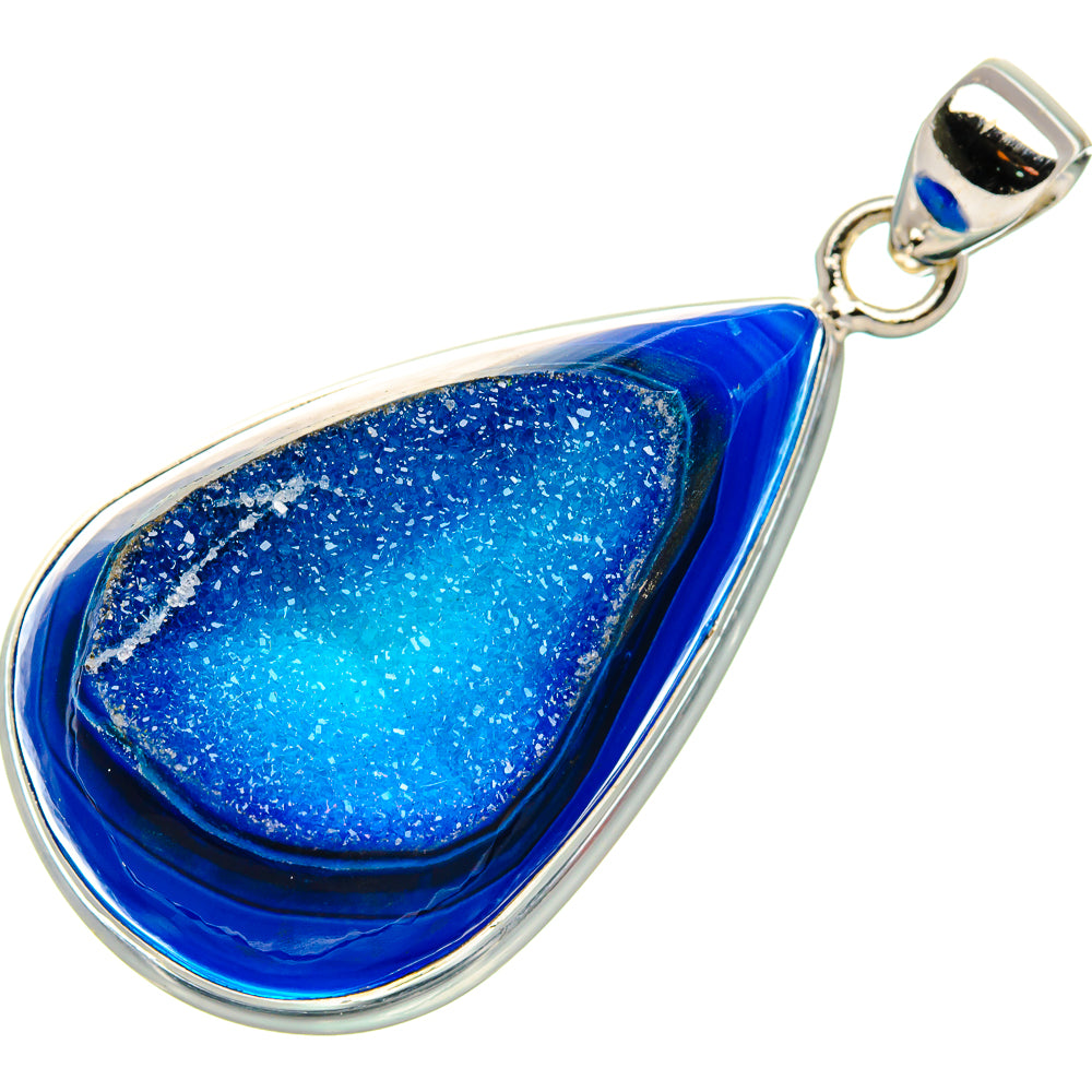 Blue Window Druzy Pendant 1 7/8" (925 Sterling Silver) PD37115