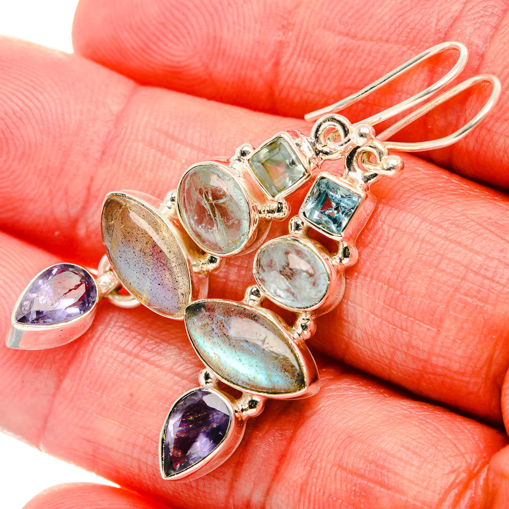 Labradorite, Tanzanite, Aquamarine, Blue Topaz Earrings 1 3/4" (925 Sterling Silver) EARR431873