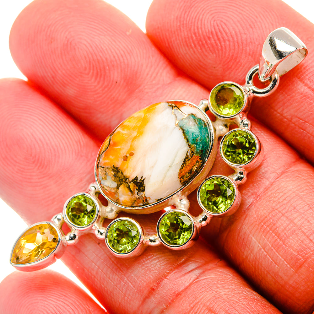 Spiny Oyster Turquoise, Peridot, Citrine 925 Sterling Silver Pendant 2 1/8" (925 Sterling Silver) PD37719