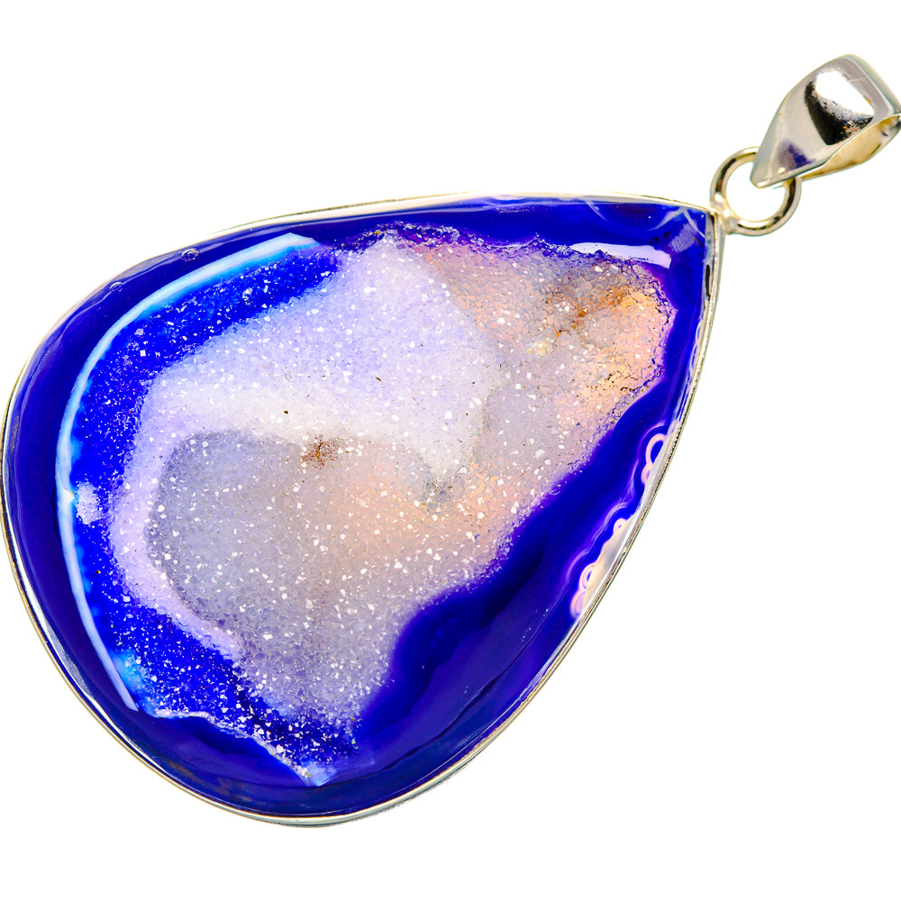 Blue Window Druzy Pendant 2 1/2"  (925 Sterling Silver) PD36952