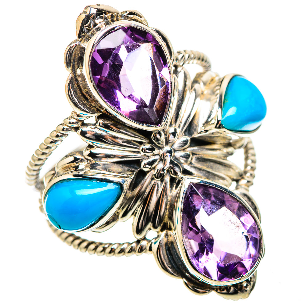 Large Faceted Amethyst, Sleeping Beauty Turquoise Ring Size 8.25 (925 Sterling Silver) RING135367