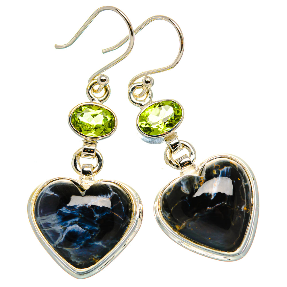 Pietersite, Peridot Earrings 1 3/4" (925 Sterling Silver) EARR431735
