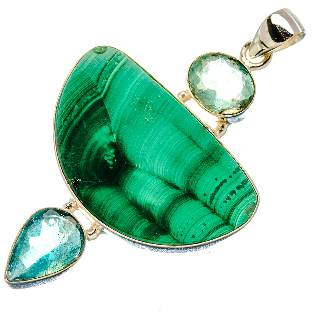 Malachite, Apatite 925 Sterling Silver Pendant 2 3/8" Ana Co P37373