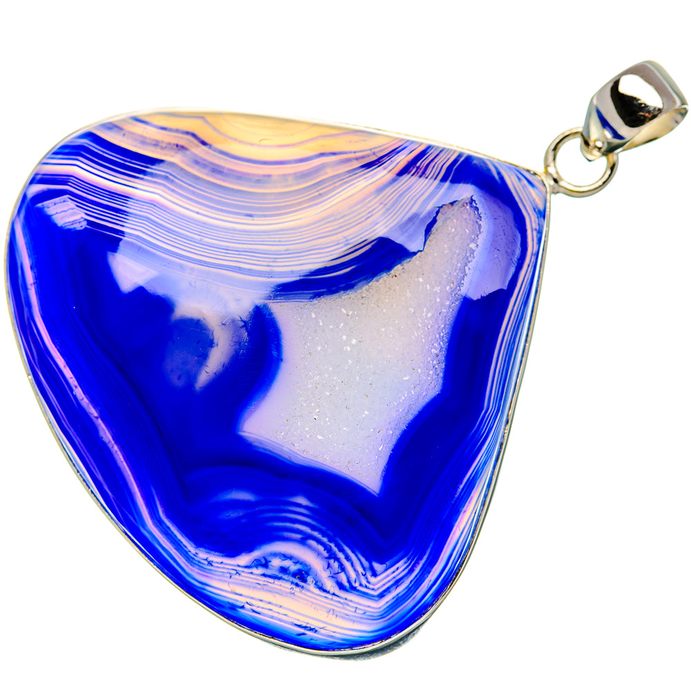 Blue Window Druzy Pendant 2 1/2"  (925 Sterling Silver) PD37223