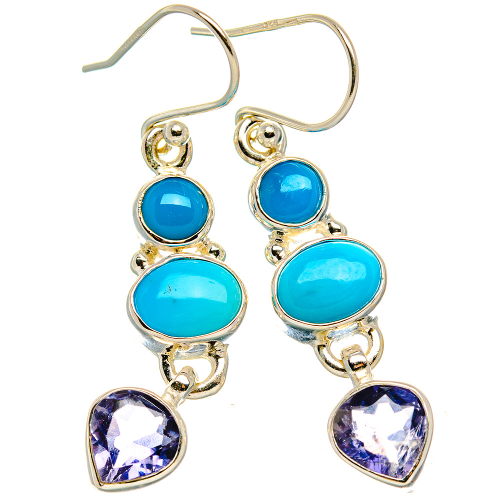 Sleeping Beauty Turquoise, Tanzanite Earrings 1 3/4" (925 Sterling Silver) EARR431783