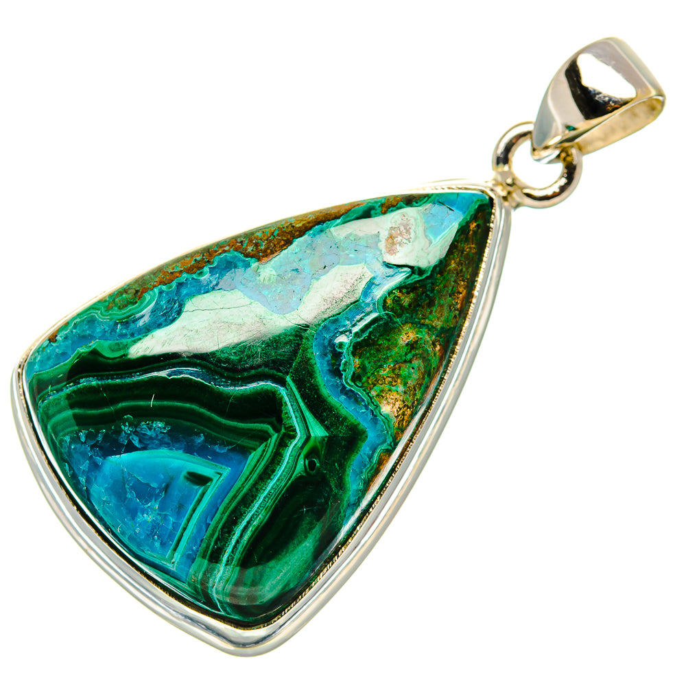 Malachite In Chrysocolla Pendant 1 3/4"  (925 Sterling Silver) PD37193