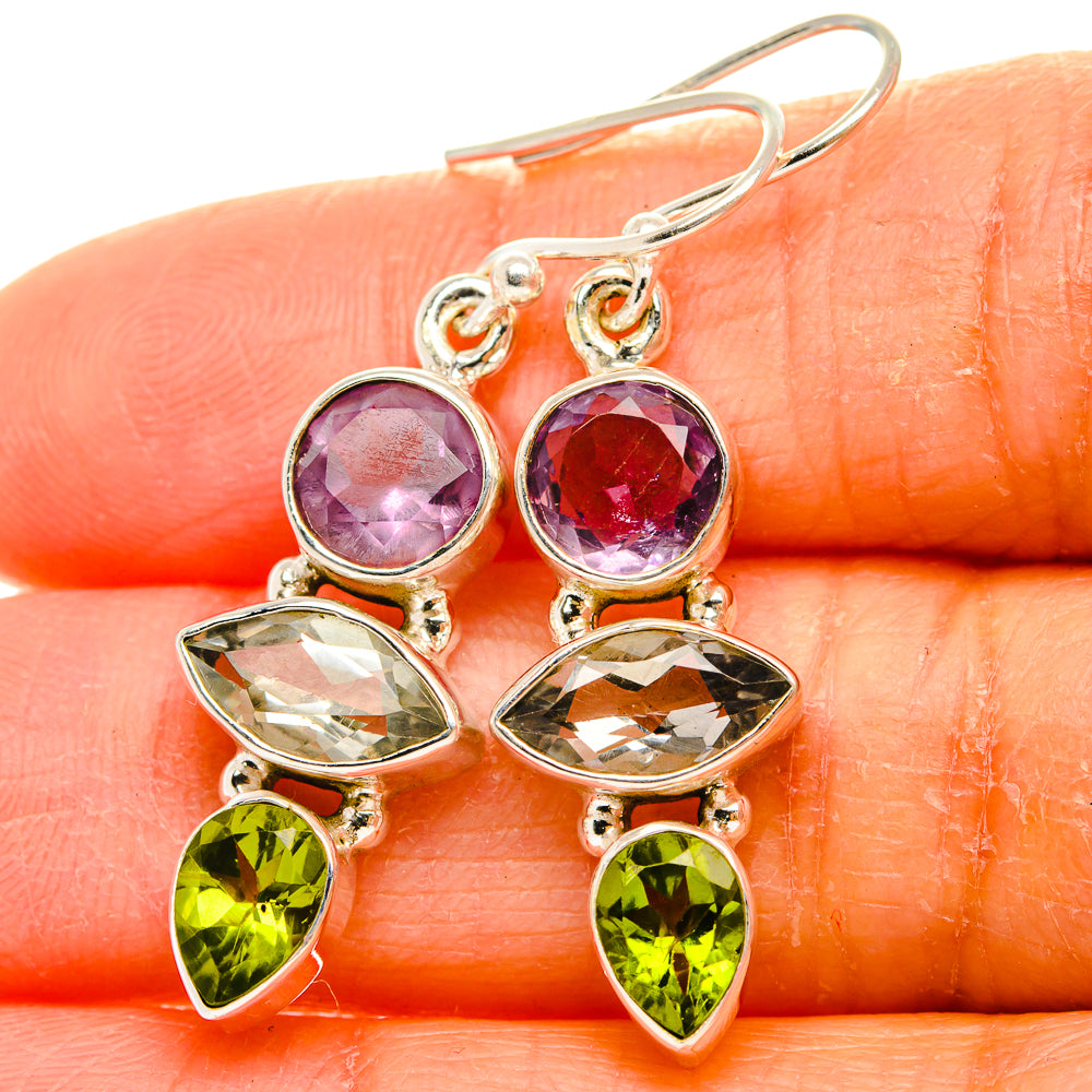 Anasilvercos Faceted Green Amethyst, Amethyst, Peridot Earrings 1 1/2" (925 Sterling Silver)