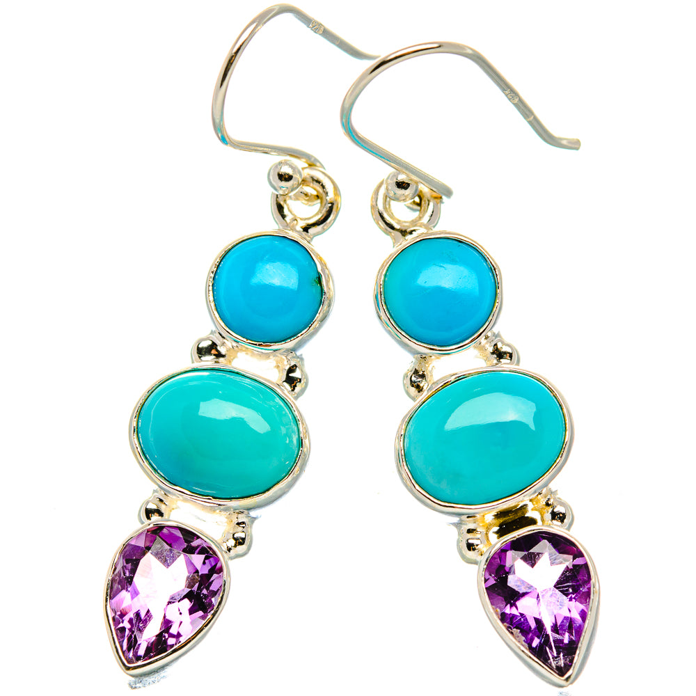 Sleeping Beauty Turquoise, Amethyst Earrings 1 3/4" (925 Sterling Silver) EARR431801