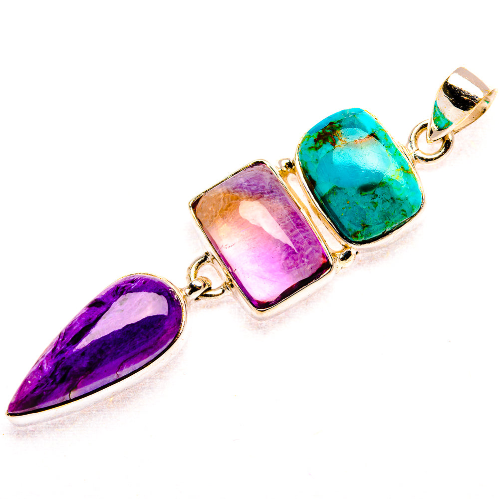 Charoite, Ametrine, Chrysocolla 925 Sterling Silver Pendant 2 3/8" (925 Sterling Silver) PD37740