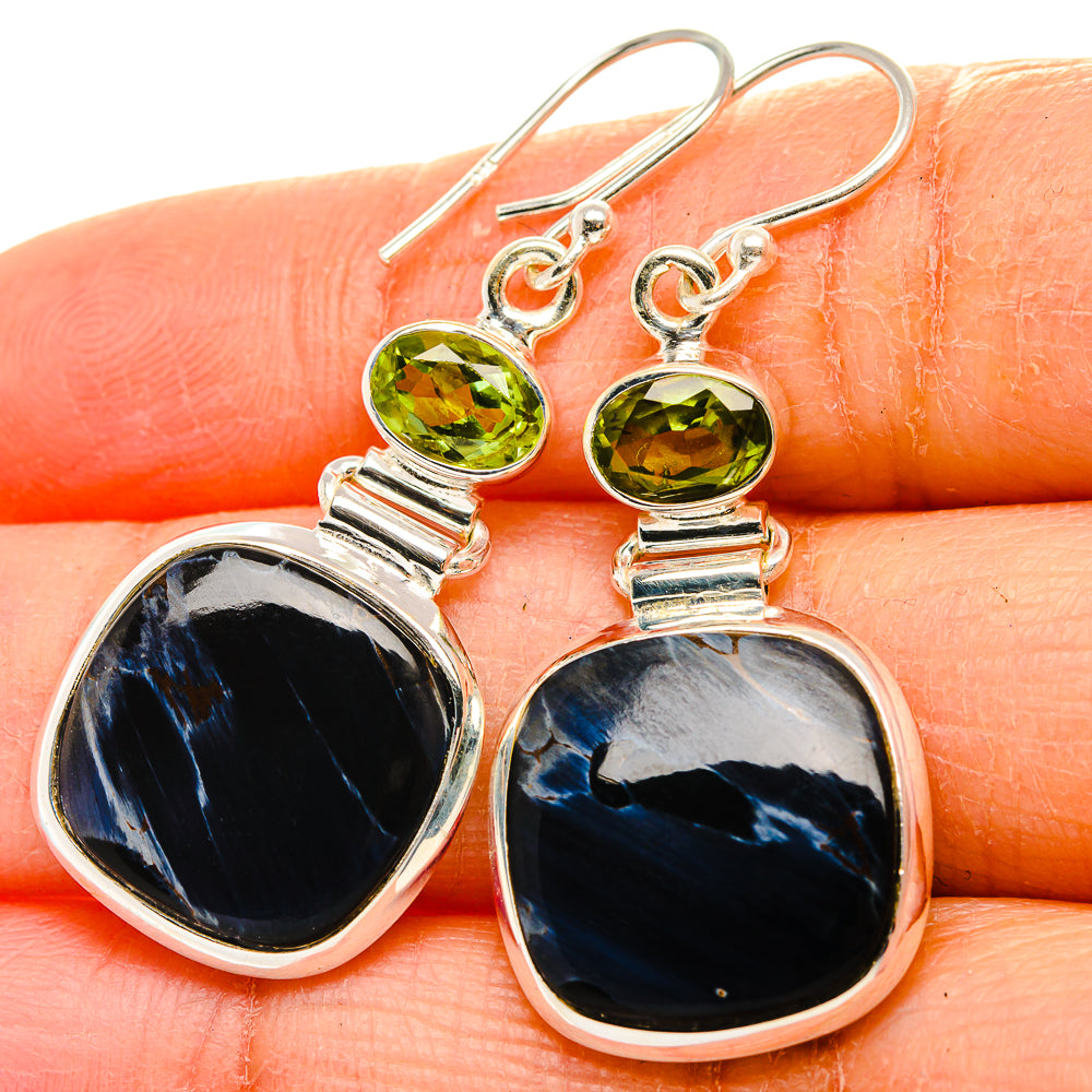 Pietersite, Peridot Earrings 1 3/4" (925 Sterling Silver) EARR431741