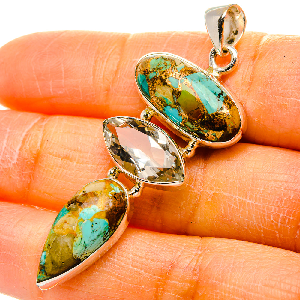 Kingman Mohave Turquoise, White Quartz Pendant 2 1/4"  (925 Sterling Silver) PD37266