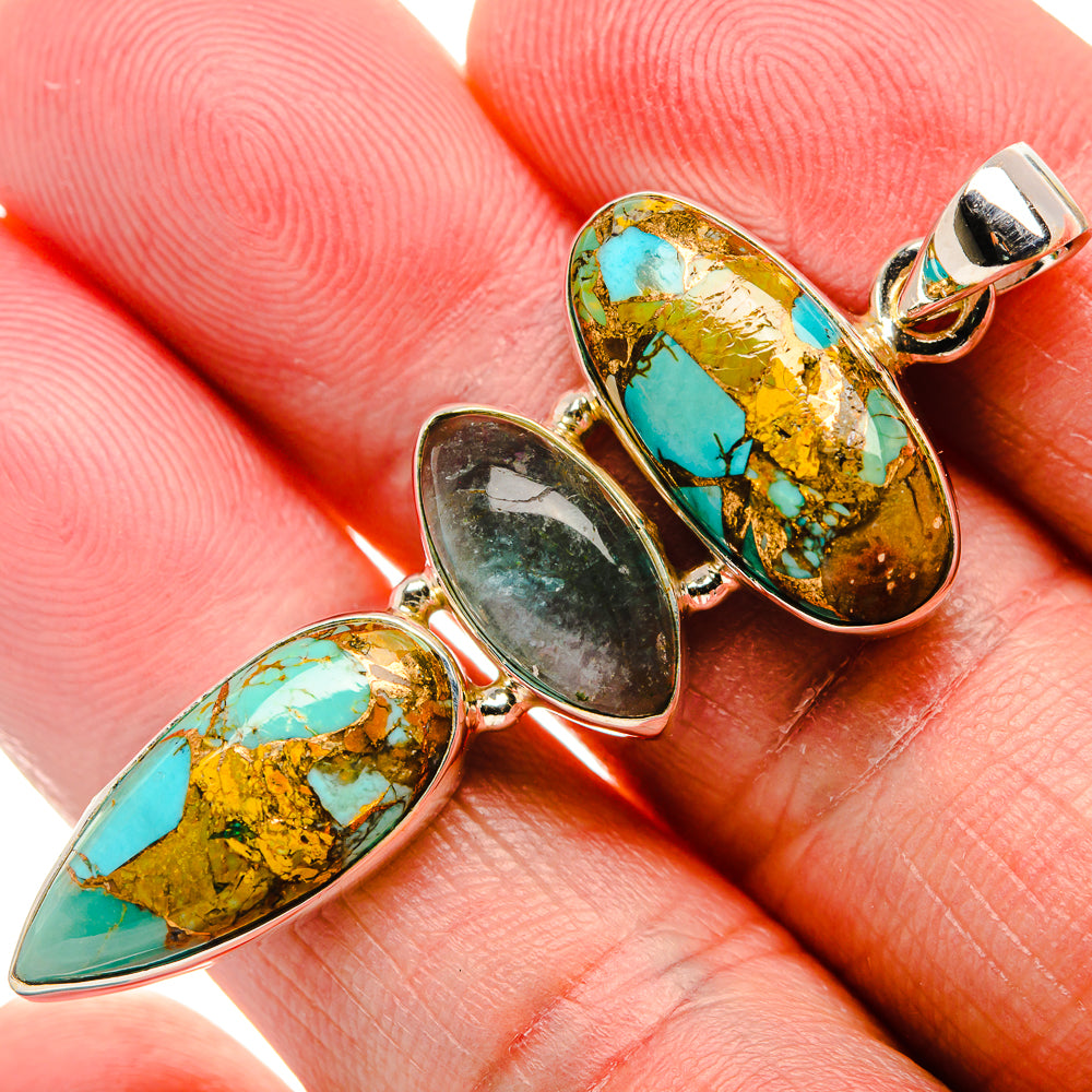 Blue Copper Composite Turquoise, Aquamarine Pendant 2" (925 Sterling Silver) PD37292