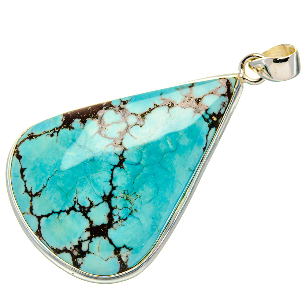 Tibetan Turquoise Pendant 2 1/4"  (925 Sterling Silver) PD37177