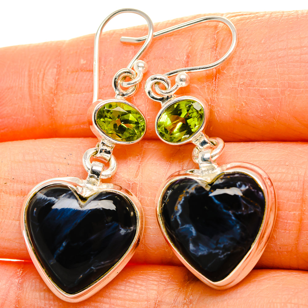 Pietersite, Peridot Earrings 1 3/4" (925 Sterling Silver) EARR431763