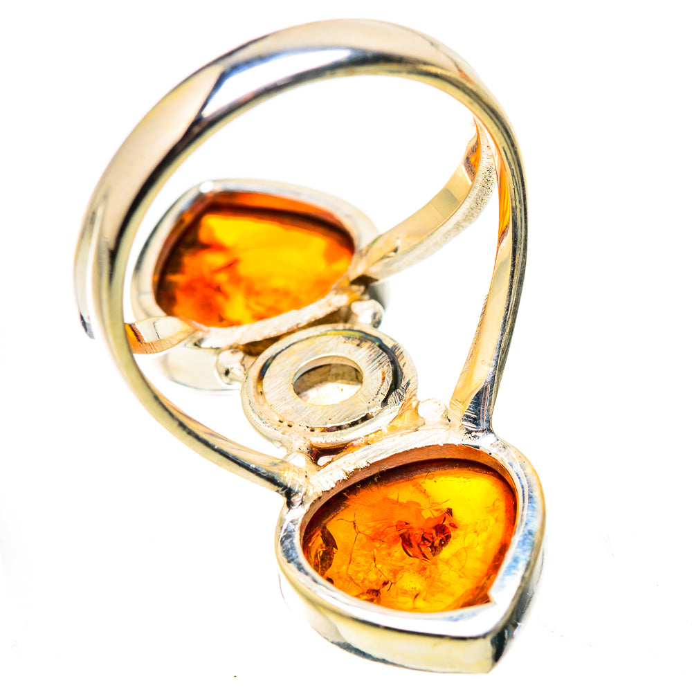 Baltic Amber, Rainbow Moonstone Ring Size 9 (925 Sterling Silver) RING134938