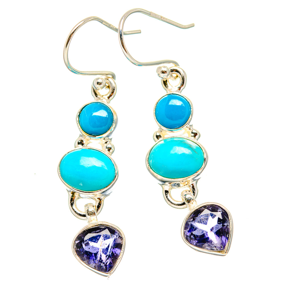 Sleeping Beauty Turquoise, Tanzanite Earrings 1 3/4" (925 Sterling Silver) EARR431583