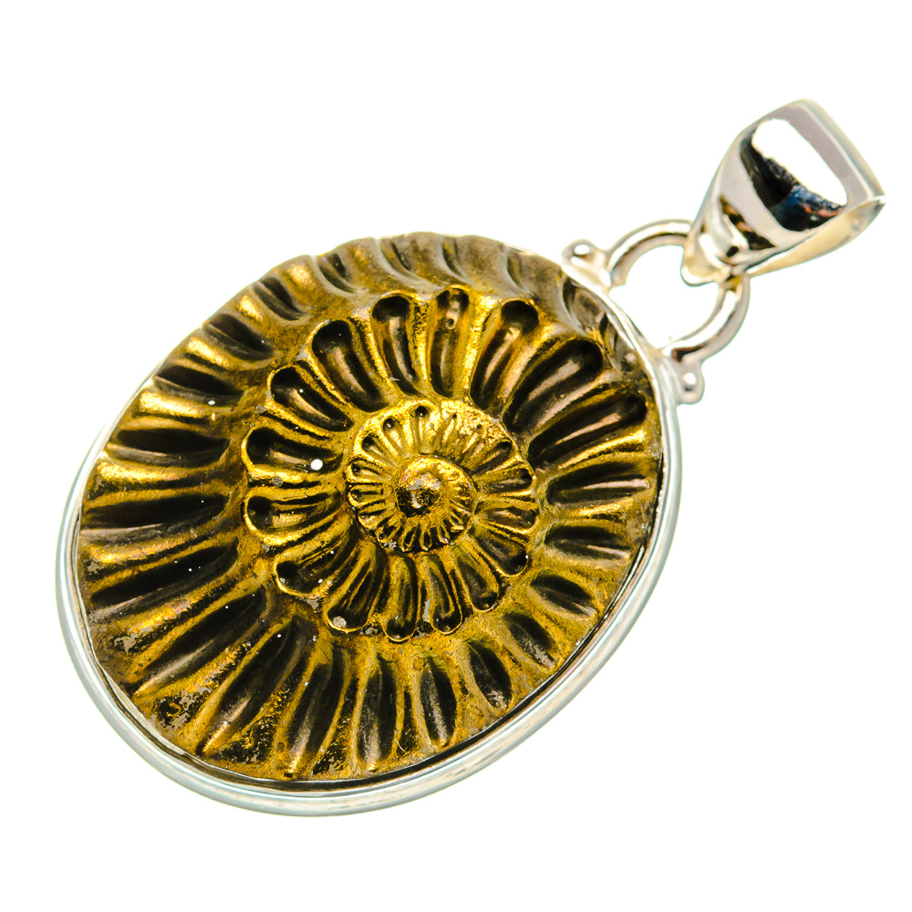 Pyrite Fossil Pendant 1 3/8" (925 Sterling Silver) PD37413