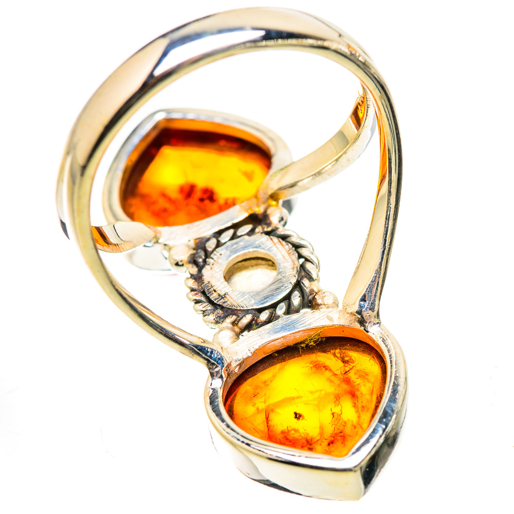 Large Baltic Amber, Rainbow Moonstone Ring Size 9 (925 Sterling Silver) RING135561