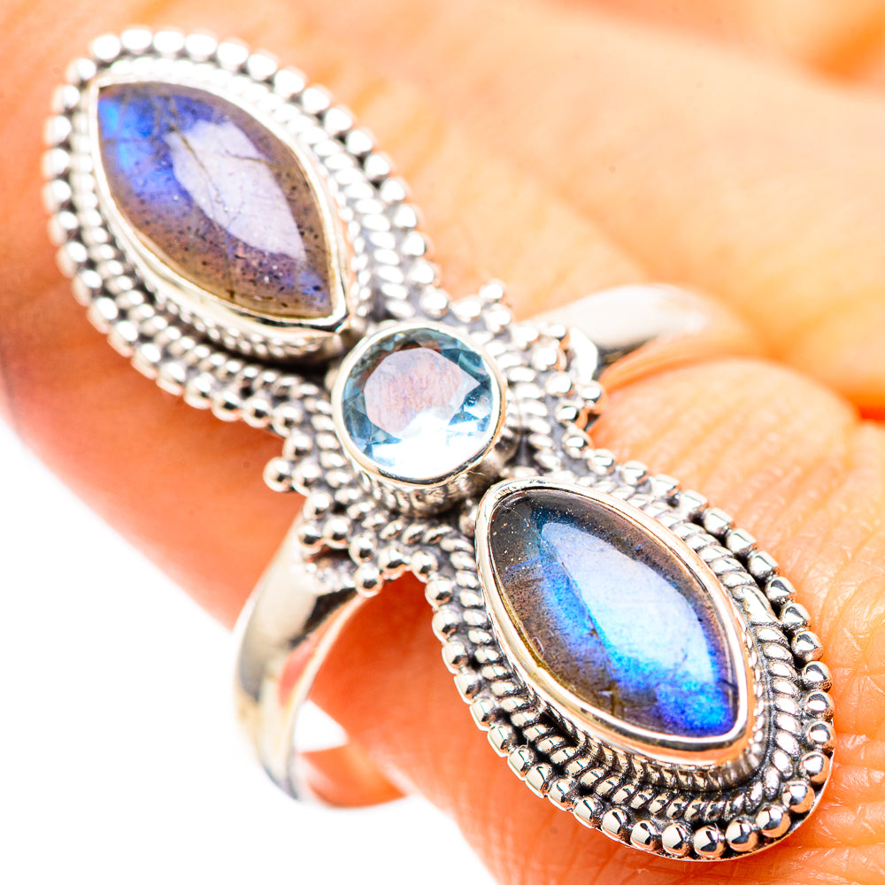Large Labradorite, Blue Topaz 925 Sterling Silver Ring Size 10.75 (925 Sterling Silver) RING137542