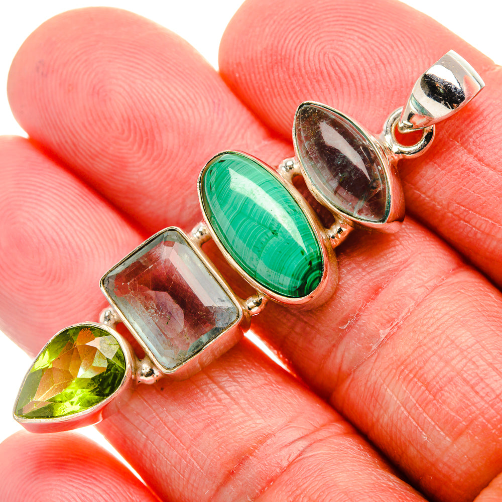 Malachite, Aquamarine, Peridot Pendant 2 1/8" (925 Sterling Silver) PD37473