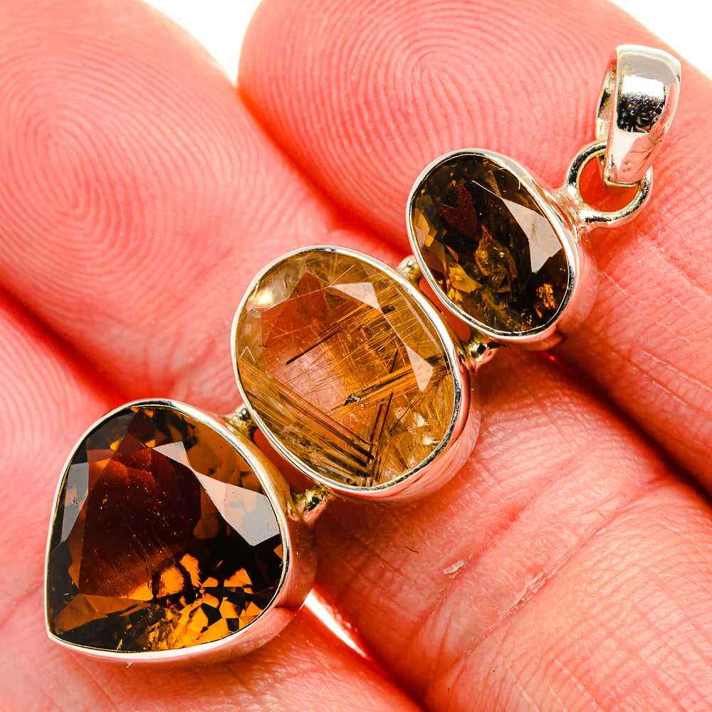 Smoky Quartz, Rutilated Quartz Pendant 1 3/4" (925 Sterling Silver) PD37587