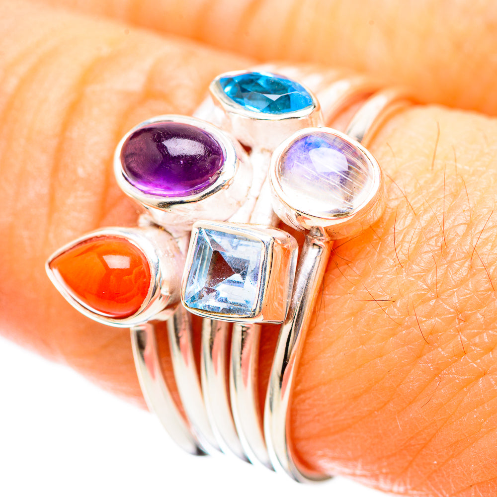Amethyst, Blue Topaz, Rainbow Moonstone, Carnelian Ring Size 8 (925 Sterling Silver) RING136404