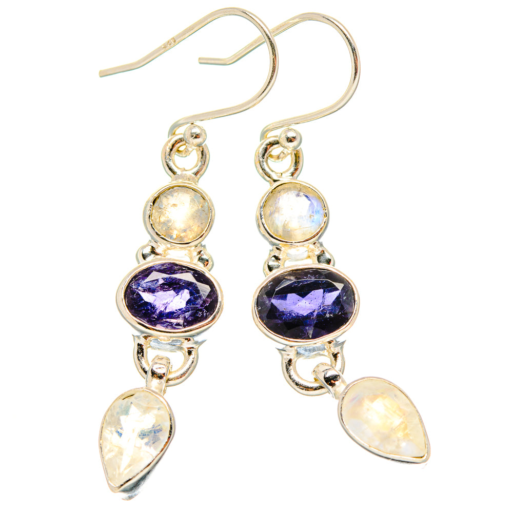 Faceted Tanzanite, Rainbow Moonstone Earrings 1 3/4" (925 Sterling Silver) EARR431606