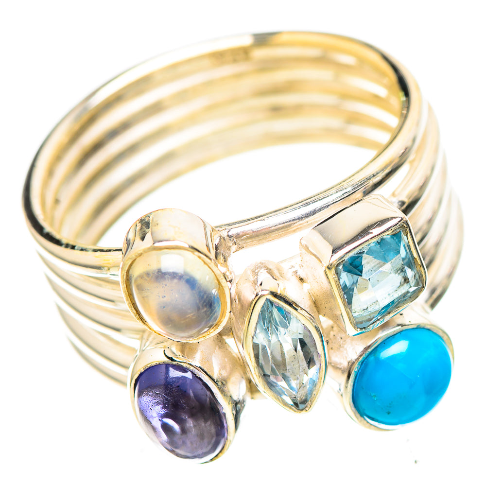 Larimar, Tanzanite, Blue Topaz, Rainbow Moonstone 925 Sterling Silver Ring Size 6.75 (925 Sterling Silver) RING137229