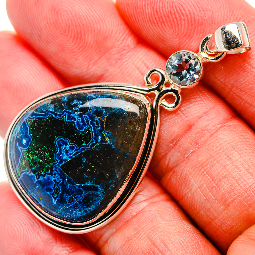 Shattuckite In Chrysocolla, Blue Topaz 925 Sterling Silver Pendant 2" Ana Co P37055