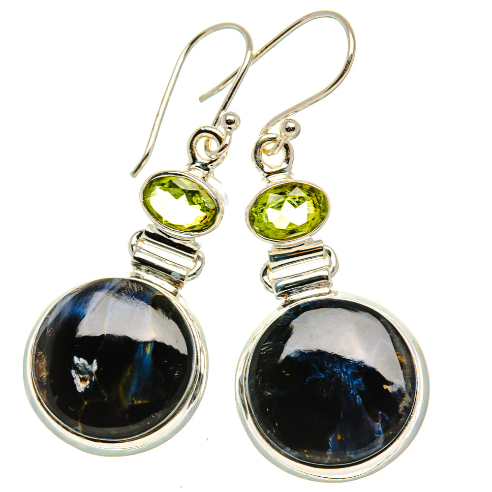 Pietersite, Peridot Earrings 1 3/4" (925 Sterling Silver) EARR431795