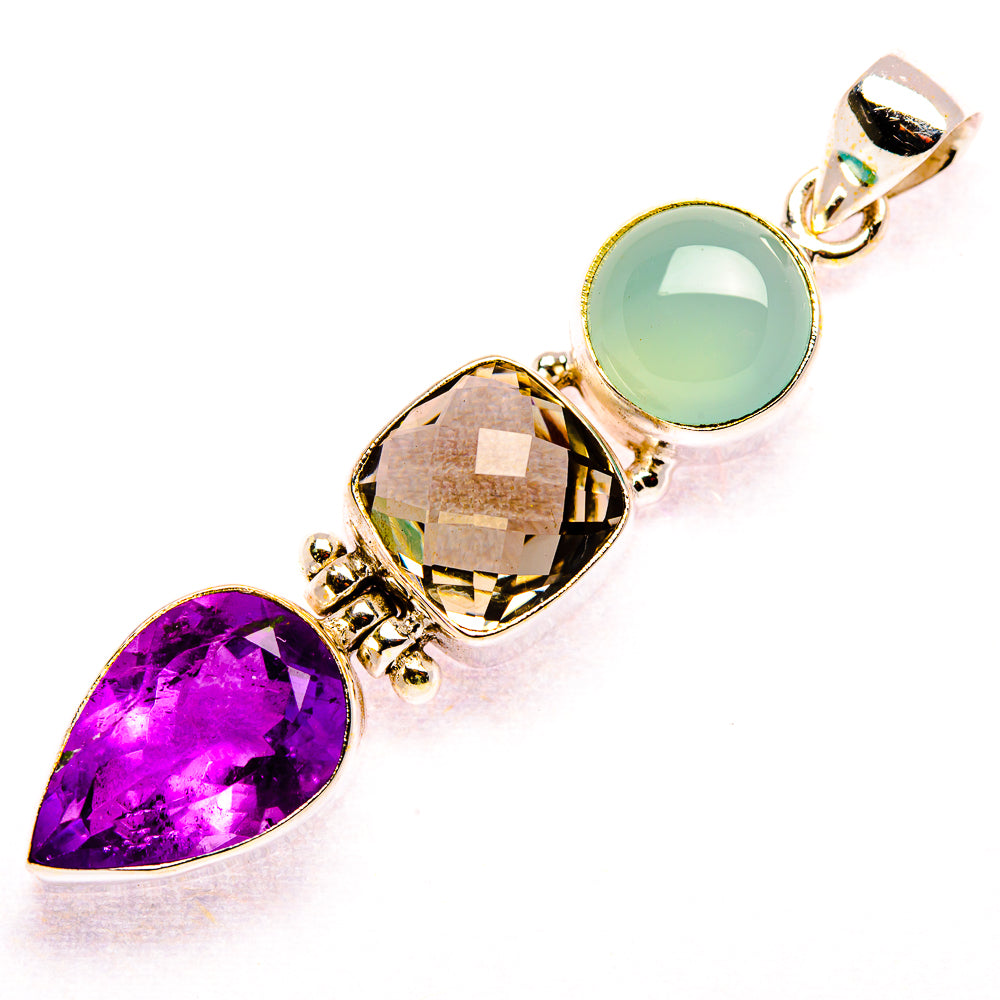 Amethyst, White Quartz, Aquamarine 925 Sterling Silver Pendant 2 1/4" (925 Sterling Silver) PD37652
