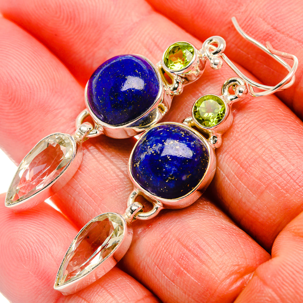 Lapis Lazuli, White Quartz, Peridot Earrings 2 1/8" (925 Sterling Silver) EARR431861