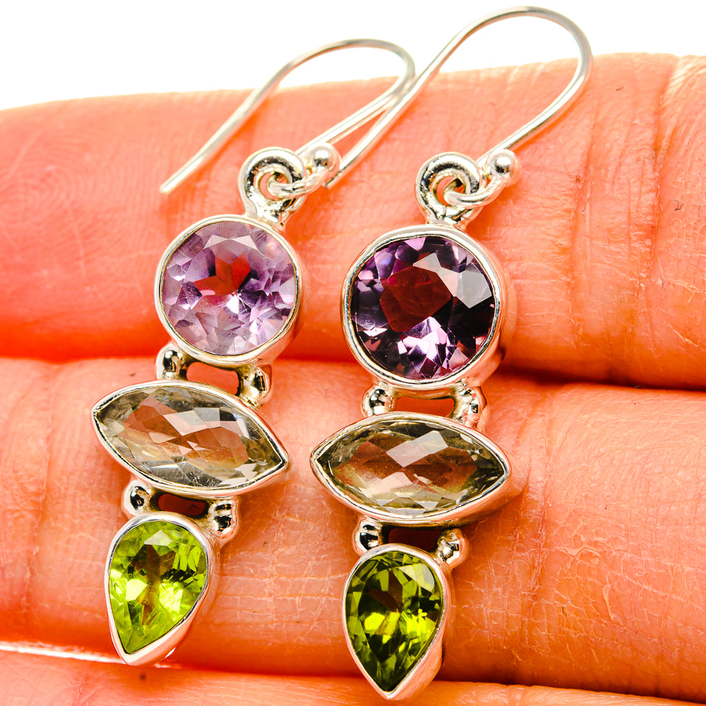 Green Amethyst, Amethyst, Peridot Earrings 1 1/2" (925 Sterling Silver) EARR431787