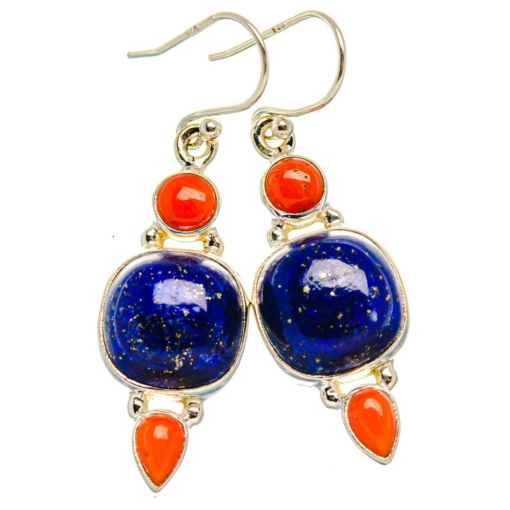 Lapis Lazuli, Carnelian Earrings 1 5/8" (925 Sterling Silver) EARR431846